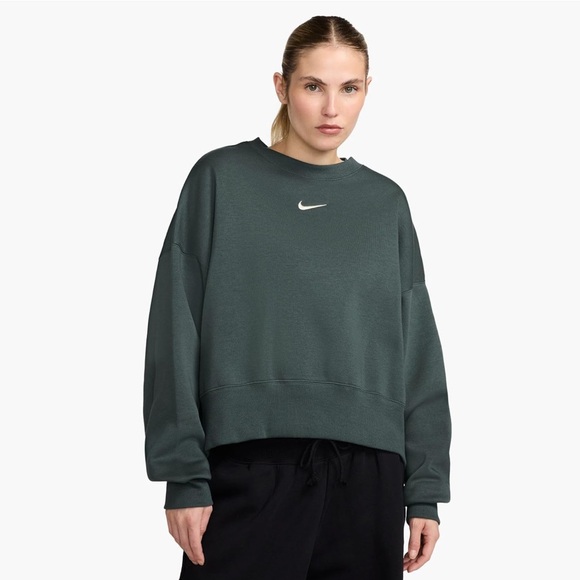 Nike Phoenix Fleece, Oversized Crew-neck Sweatshirt, Vintage Green/Sail, XS - Picture 3 of 7